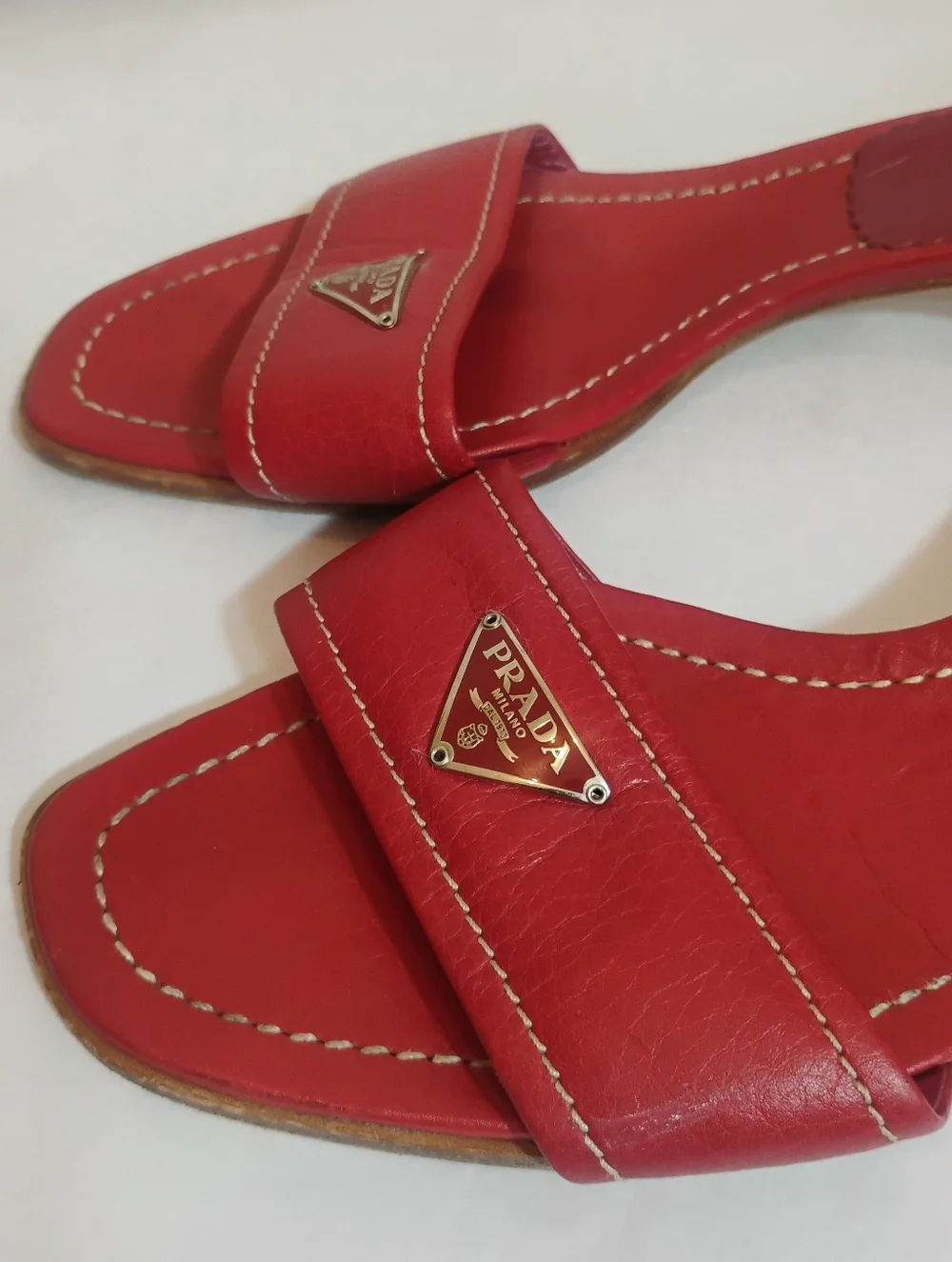PRADA Iconic Logo Triangle Logo Heeled Red Leather PhoSexy Leather Size 38 Y2K - Picture 13 of 15